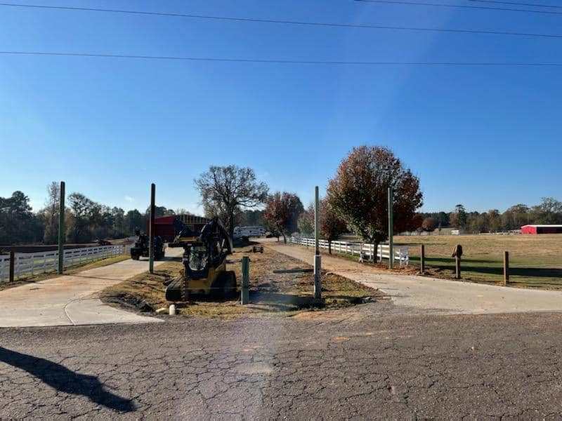 Agricultural fence post installation at a ranch in East Texas